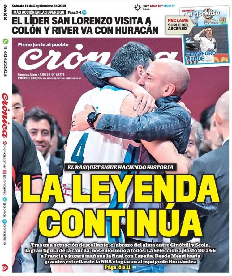 Tapas de diarios, Crónica, sábado 14-09-19