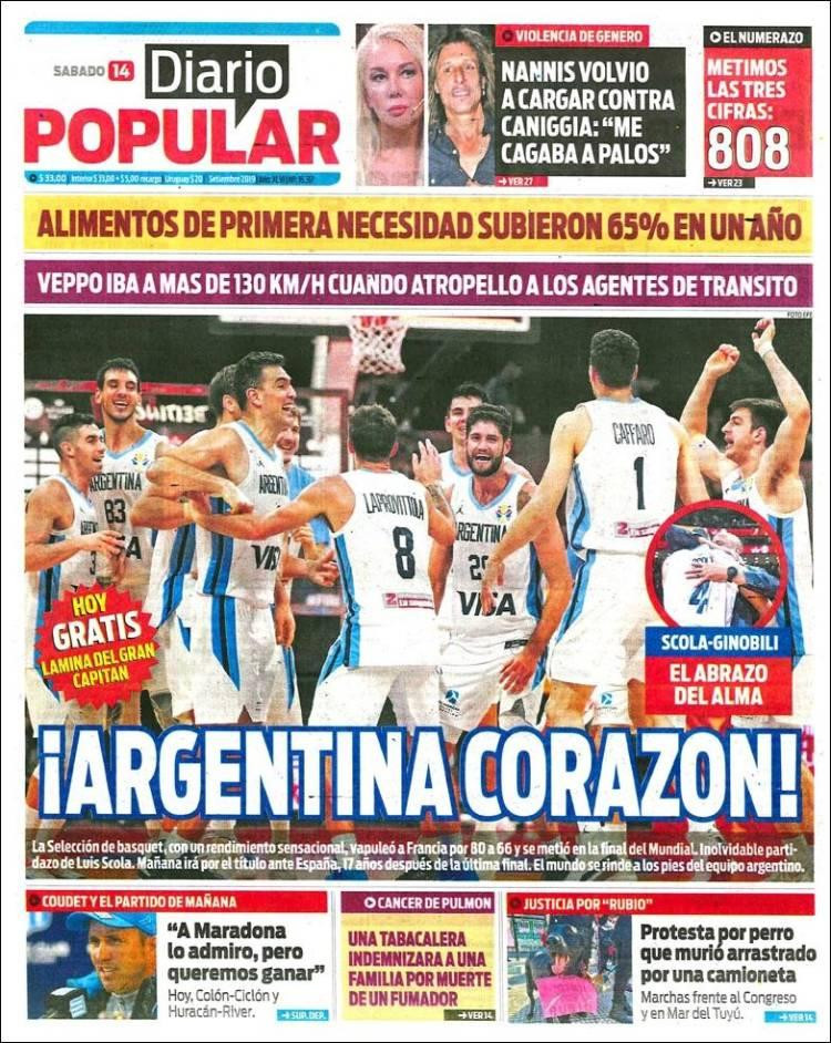Tapas de diarios, Diario Popular, sábado 14-09-19
