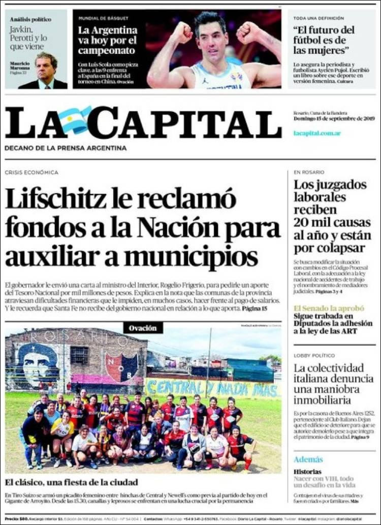 Tapas de diarios, La Capital, domingo 15-09-19