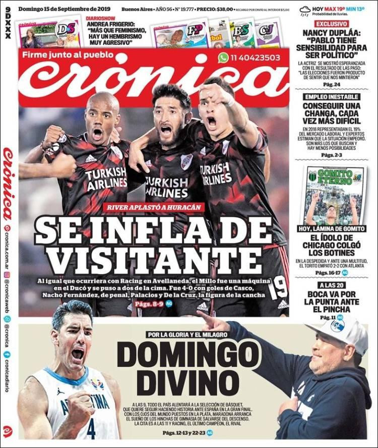 Tapas de diarios, Crónica, domingo 15-09-19