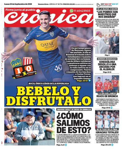 Tapas de diarios, Crónica, lunes 16-09-19