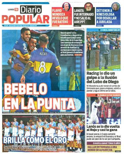 Tapas de diarios, Diario Popular, lunes 16-09-19