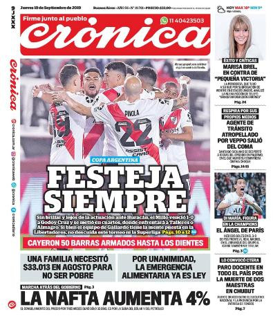 Tapas de diarios, Crónica, jueves 19-09-19