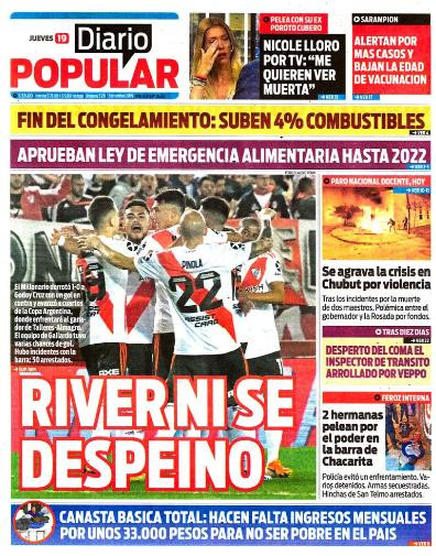 Tapas de diarios, Diario Popular, jueves 19-09-19