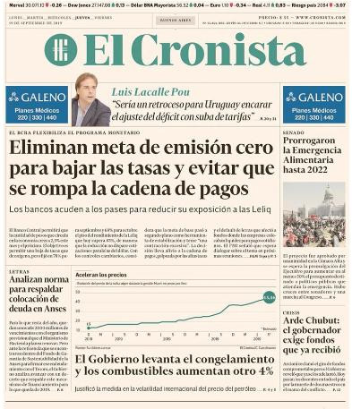 Tapas de diarios, El Cronista, jueves 19-09-19