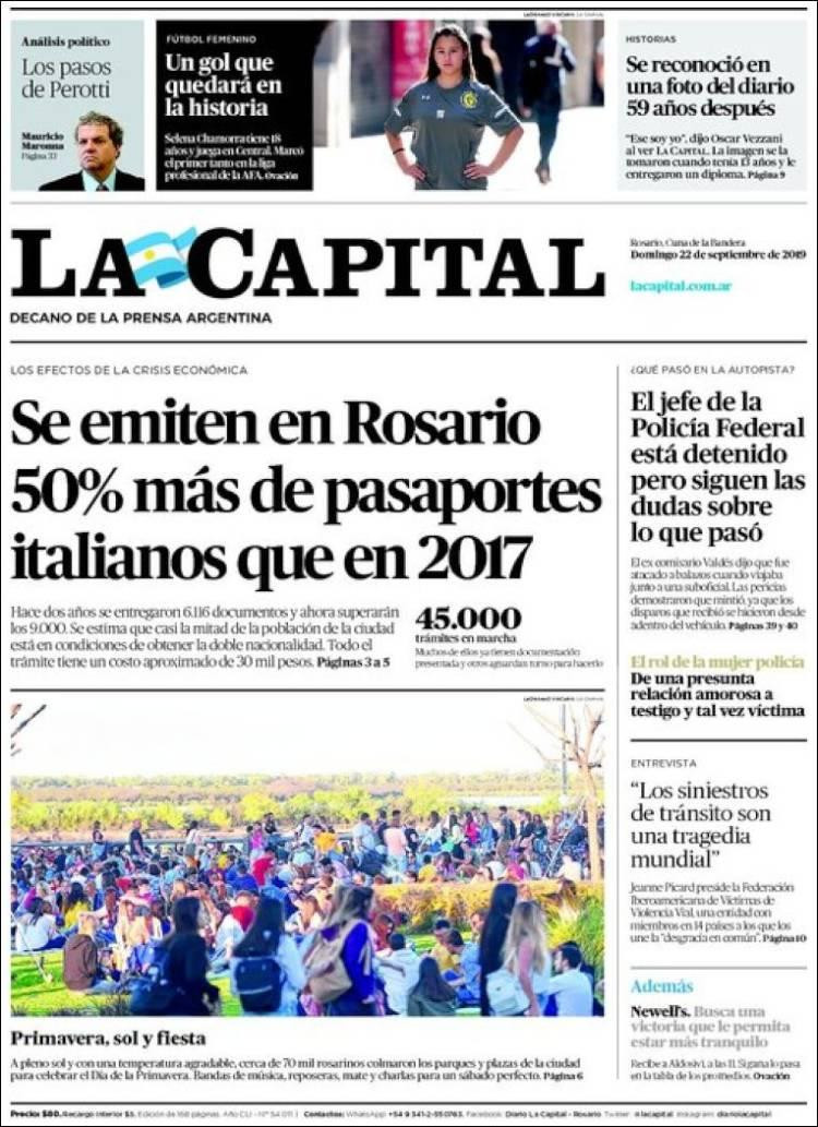 Tapas de diarios, La Capital, domingo 22-09-19
