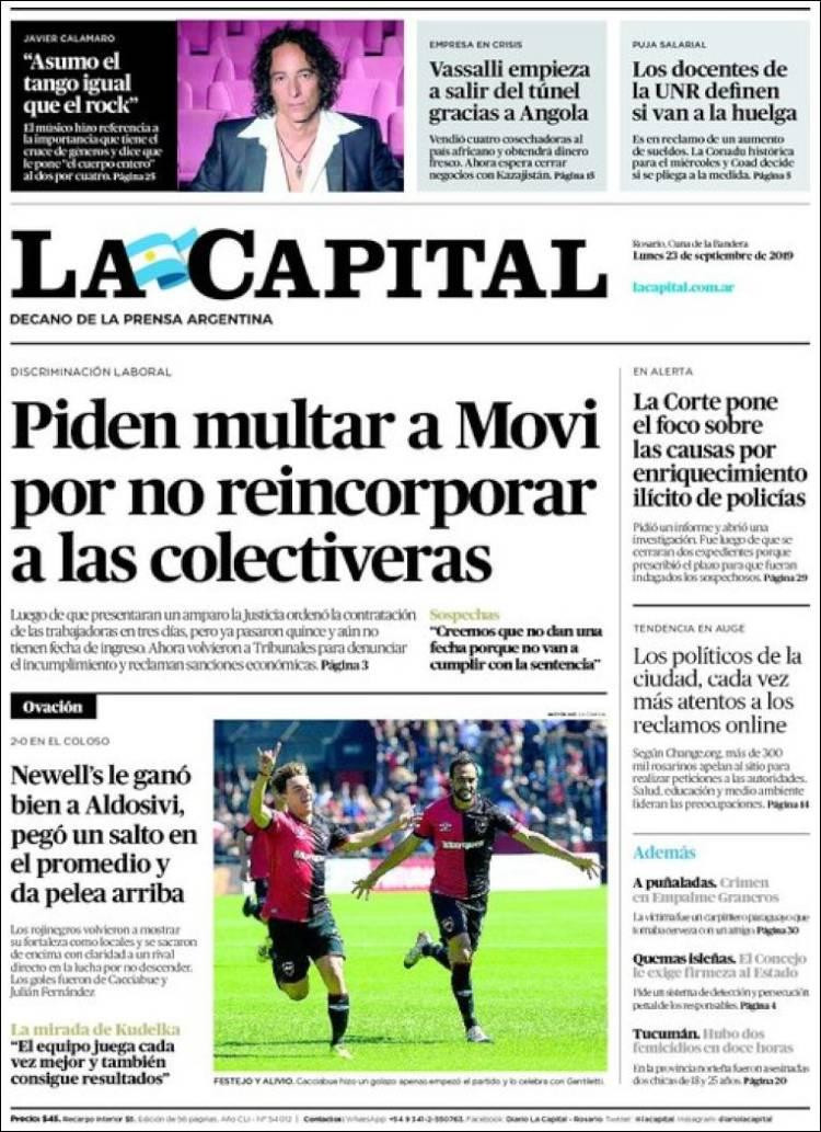 Tapas de diarios, La Capital, lunes 23-09-19