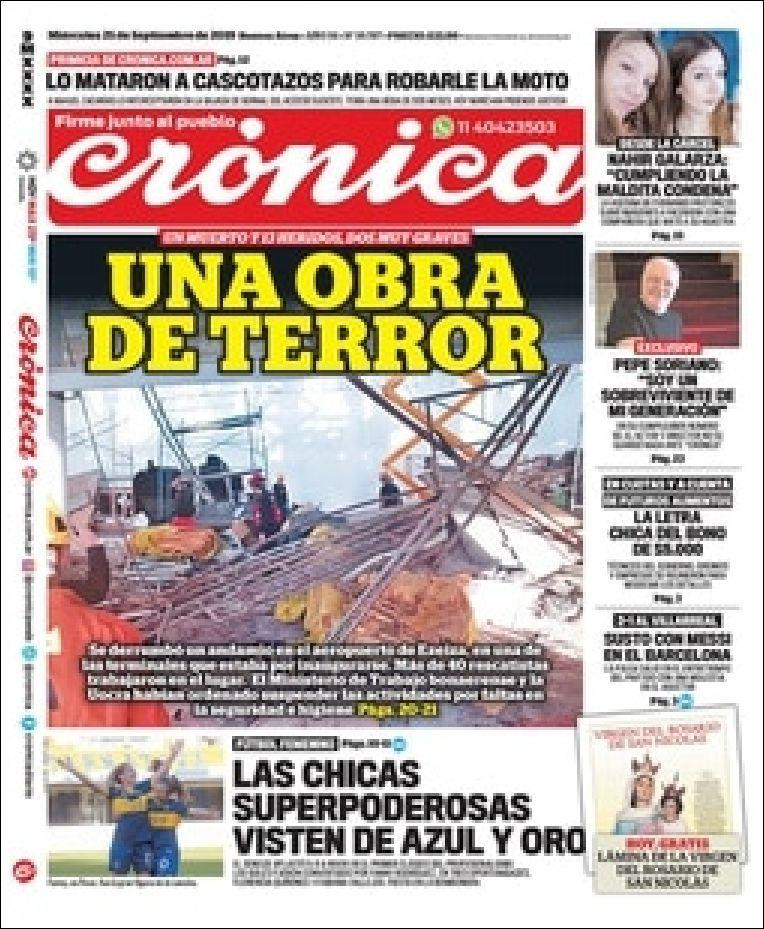 Tapas de diarios, Crónica, miércoles 25-09-19