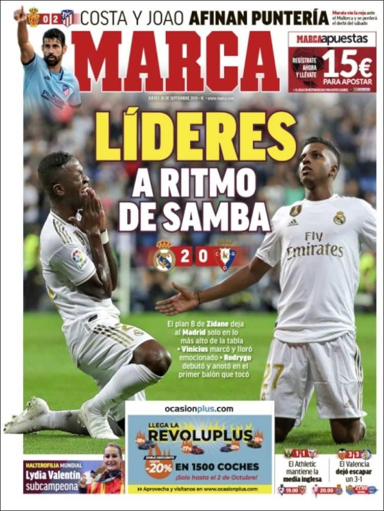 Tapas de diarios, Marca de España, jueves 26-09-19