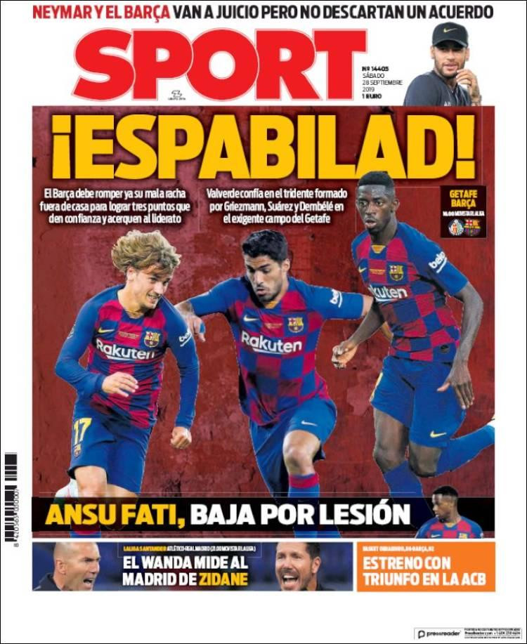Tapas de Diarios - Sport - Sábado 28-9-19