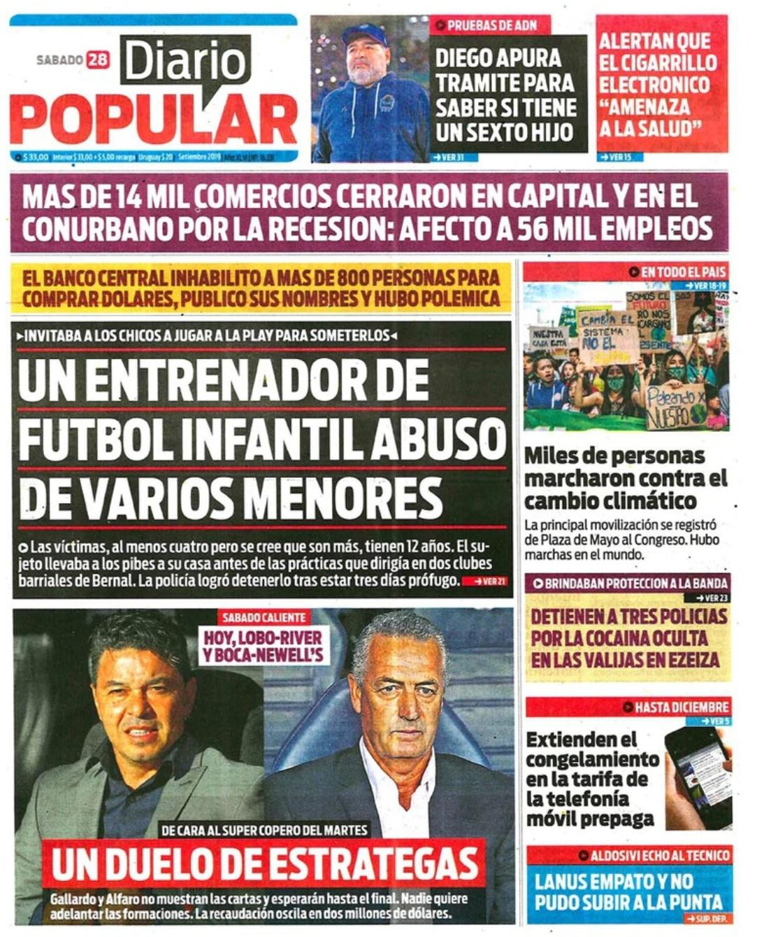 Tapas de Diarios - Popular - Sábado 28-9-19	