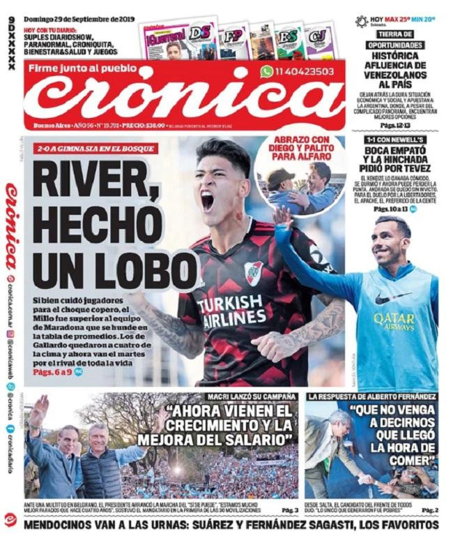 Tapas de diarios, Crónica, Domingo 29-09-19