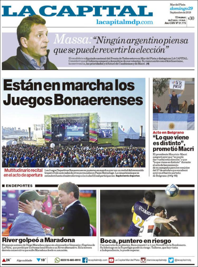 Tapas de diarios, La Capital, Domingo 29-09-19