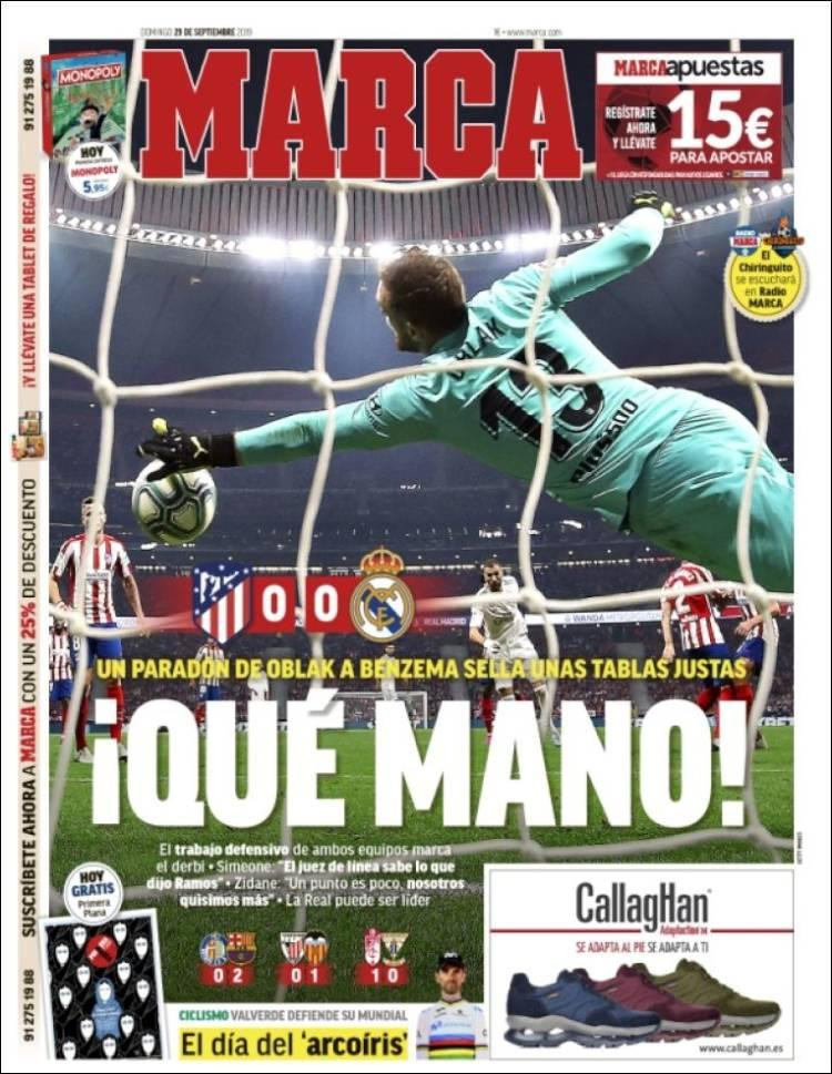 Tapas de diarios, Marca, Domingo 29-09-19