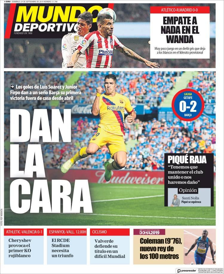 Tapas de diarios, Mundo Deportivo, Domingo 29-09-19