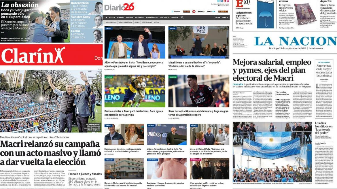 Tapas de Diarios argentinos, Domingo 29-9-19