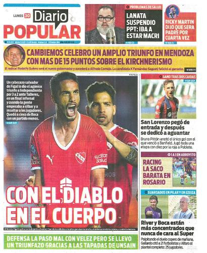 Tapas de diarios, Diario Popular, lunes 30-09-19