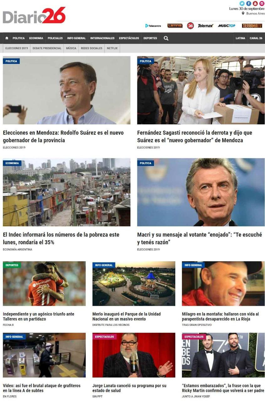 Tapas de diarios, Diario 26, lunes 30-09-19