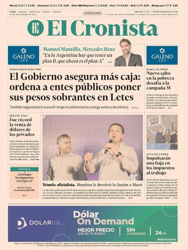Tapas de diarios, El Cronista, lunes 30-09-19