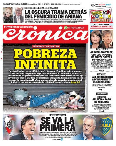 Tapas de diarios, Crónica, martes 1-10-19