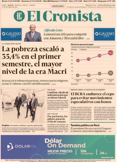Tapas de diarios, El Cronista, martes 1-10-19