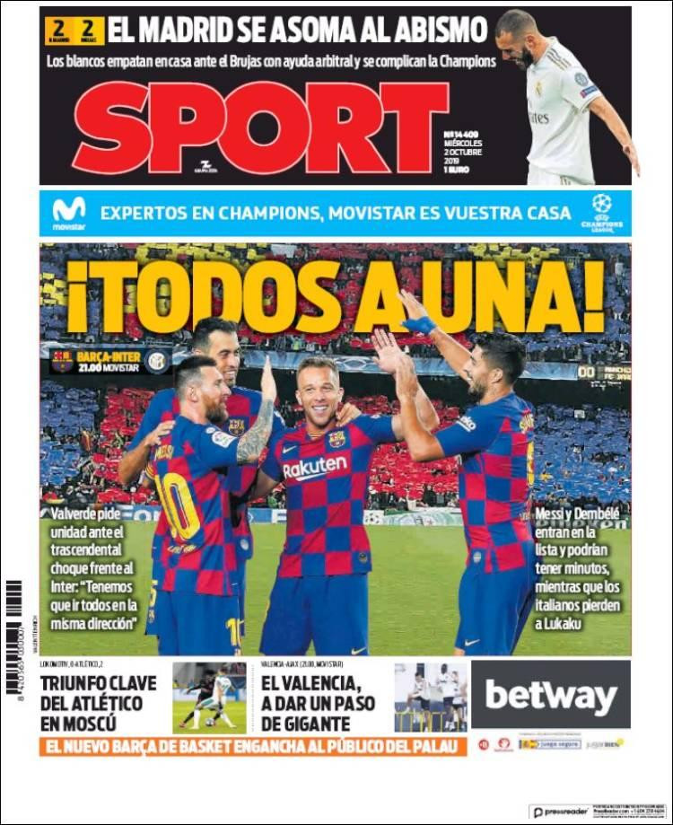 Tapas de diarios, Sport de España, miercoles 02-10-19