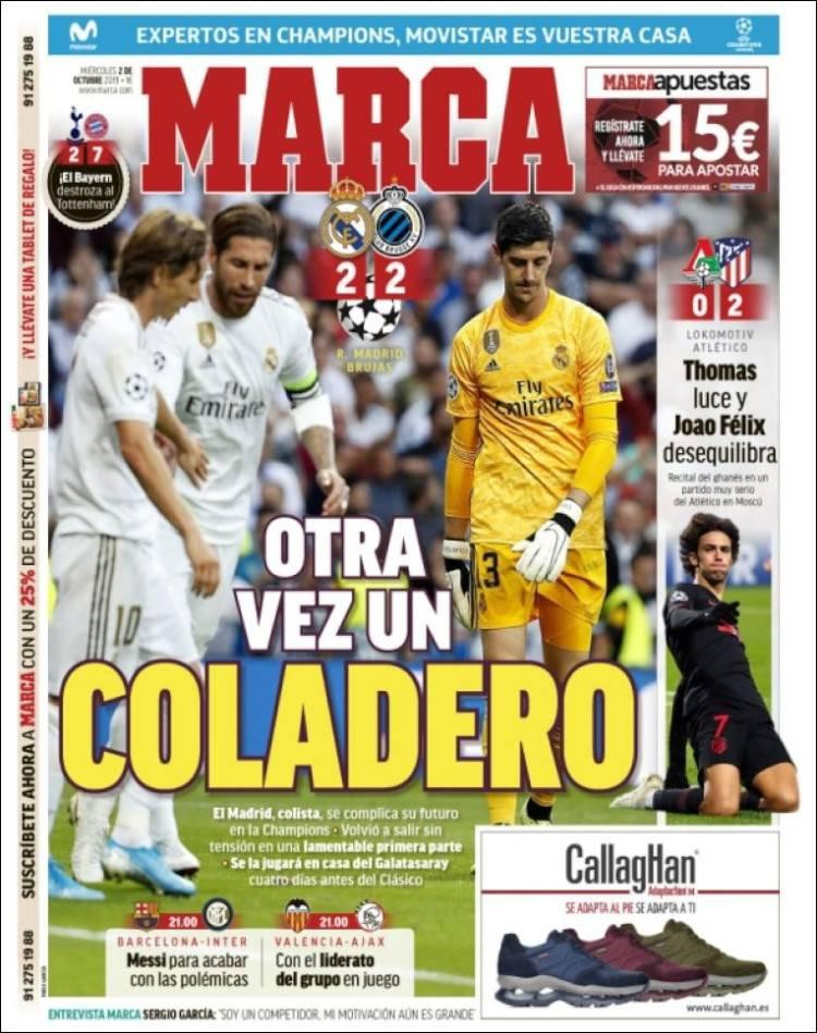 Tapas de diarios, Marca de España, miercoles 02-10-19