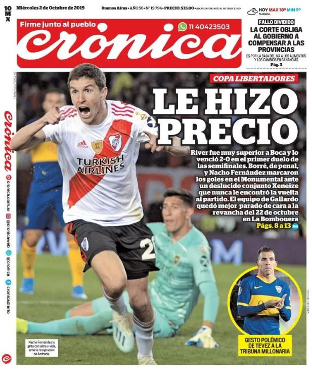 Tapas de diarios, Crónica, miercoles 02-10-19