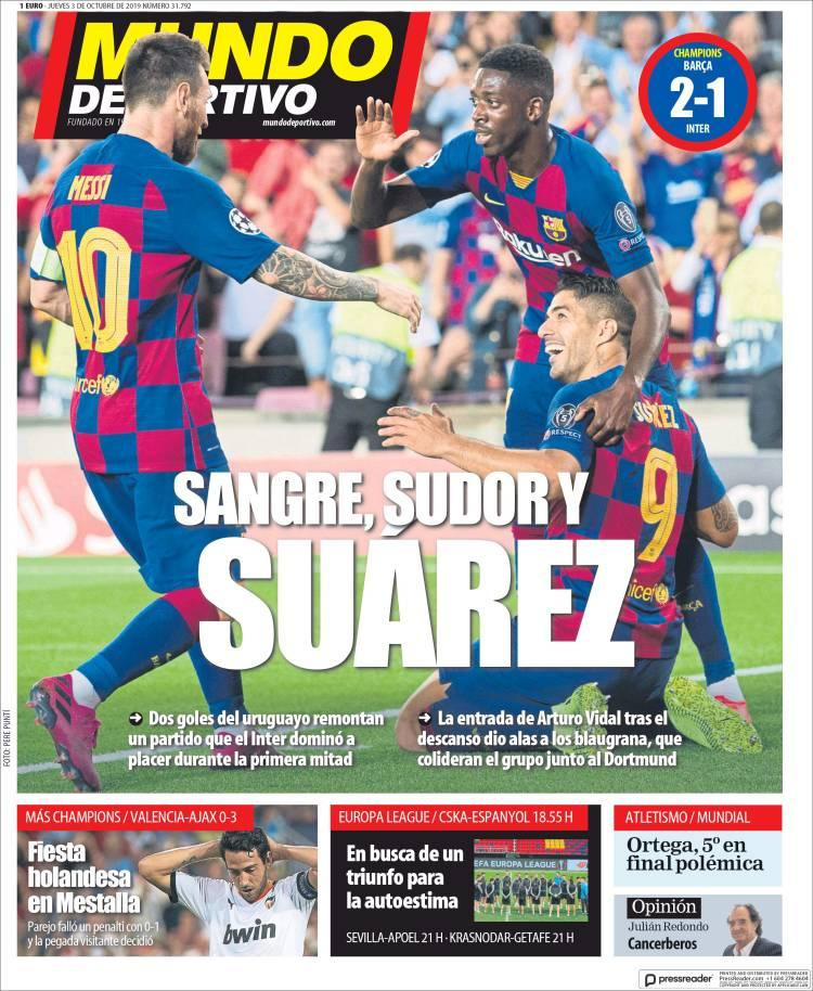 Tapas de diarios, Mundo Deportivo de España, jueves 3-10-19
