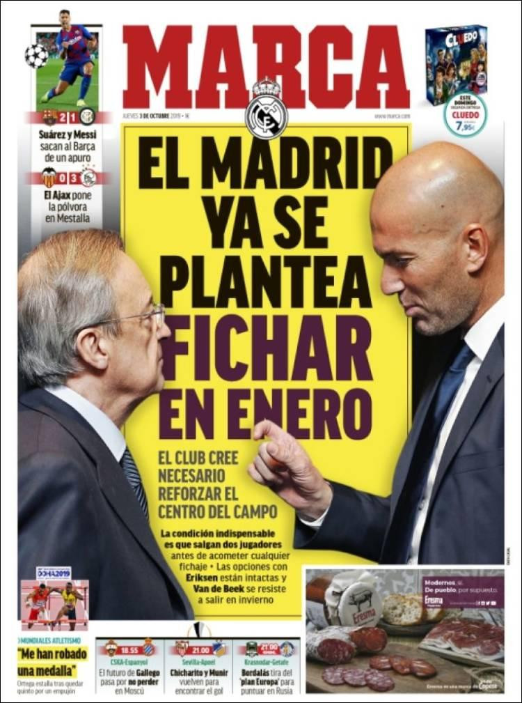 Tapas de diarios, Marca de España, jueves 3-10-19