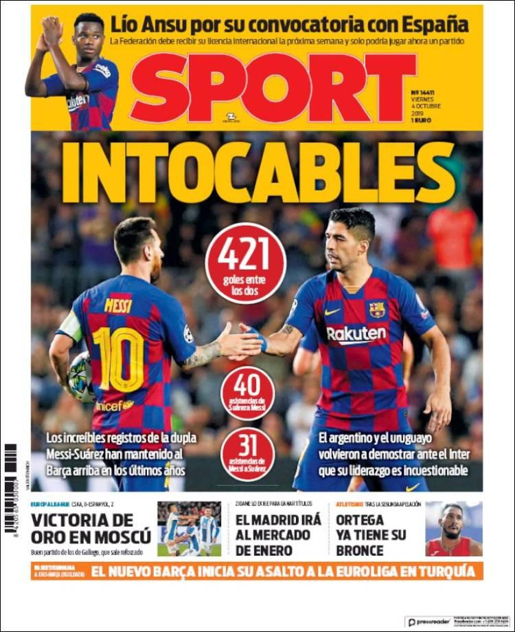 Tapas de diarios, Sport de España, viernes 04-10-19