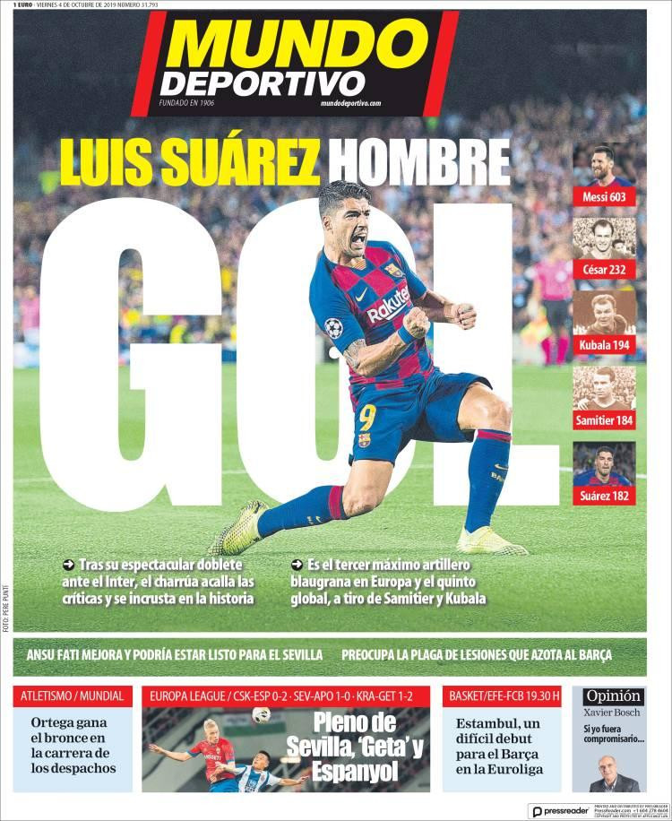 Tapas de diarios, Mundo Deportivo de España, viernes 04-10-19