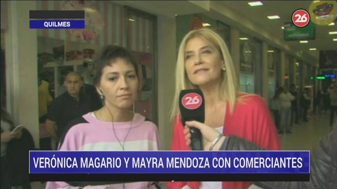Verónica Magario y Mayra Mendoza junto a comerciantes en Quilmes, CANAL 26