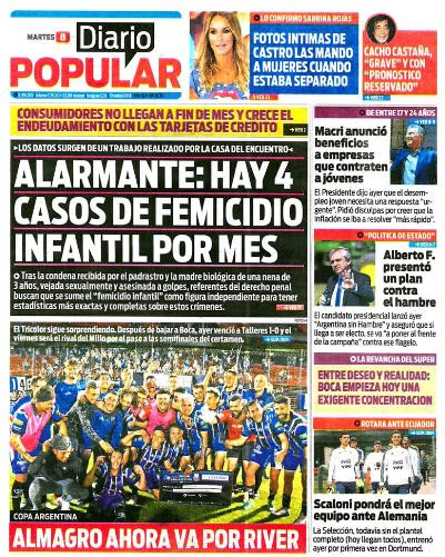 Tapas de diarios, Diario Popular, 8 de octubre de 2019