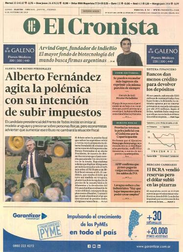 Tapas de diarios, El Cronista, 8 de octubre de 2019