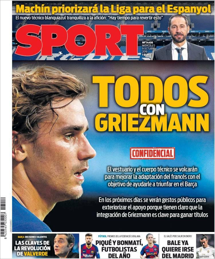 Tapas de diarios, Sport de España, miercoles 09-10-19