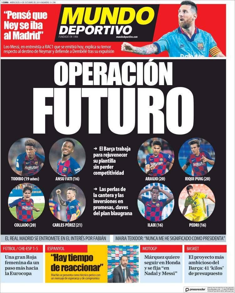 Tapas de diarios, Mundo Deportivo de España, miercoles 09-10-19