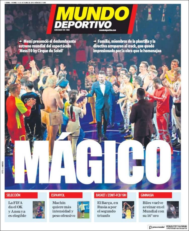 Tapas de diarios, Mundo Deportivo de España, viernes 11-10-19
