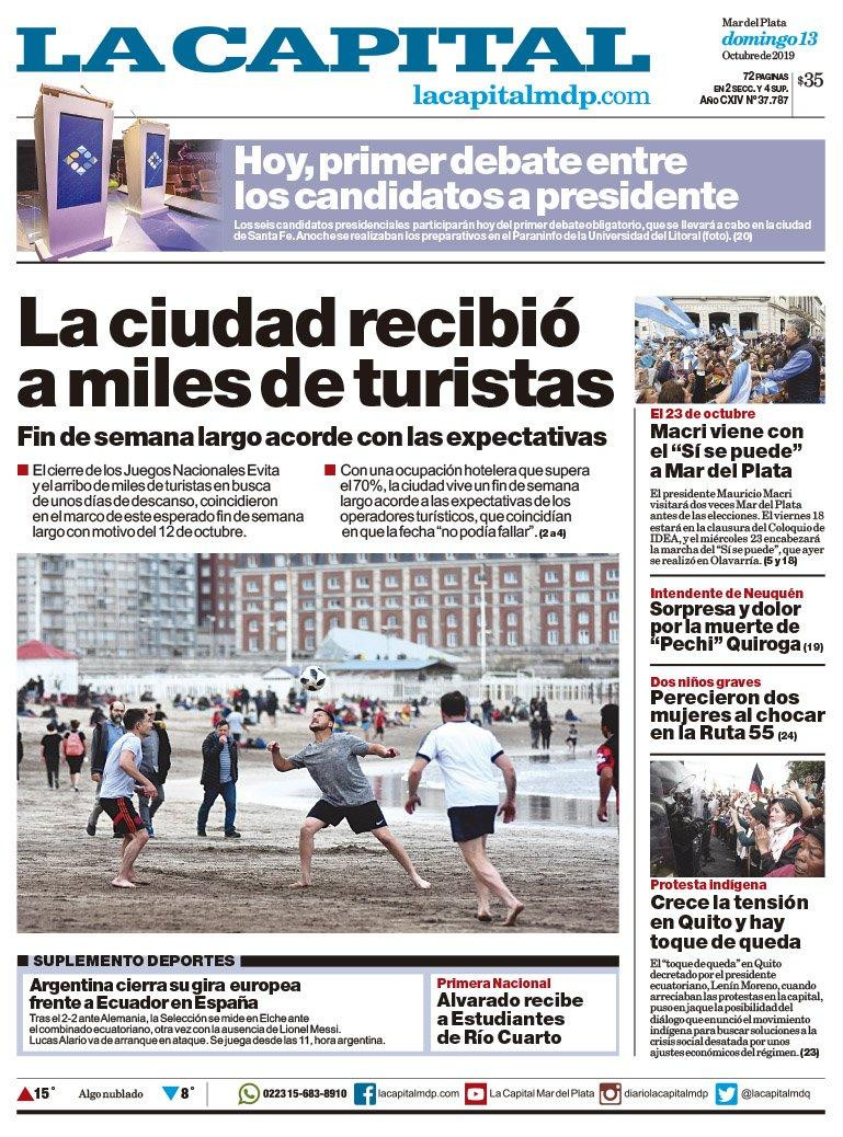 Tapas de diarios, La Capital Mar del Plata, domingo 13-10-19