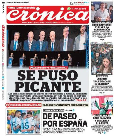 Tapas de diarios, Crónica lunes 14-10-19