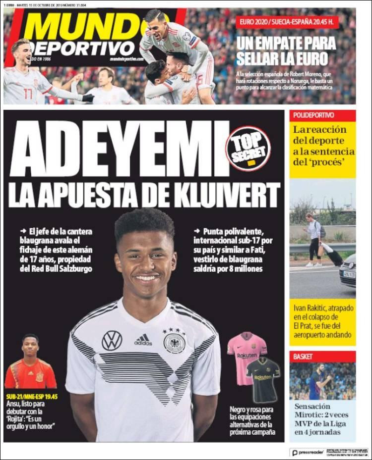 Tapas de diarios, Mundo Deportivo de España, martes 15-10-19