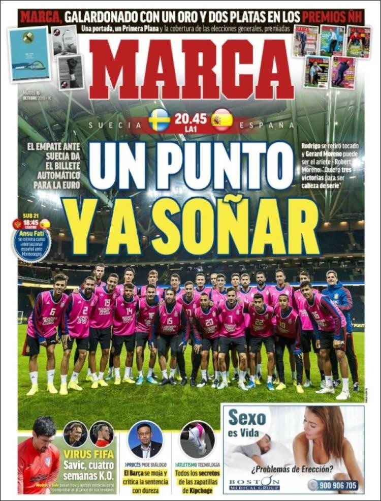 Tapas de diarios, Marca de España, martes 15-10-19