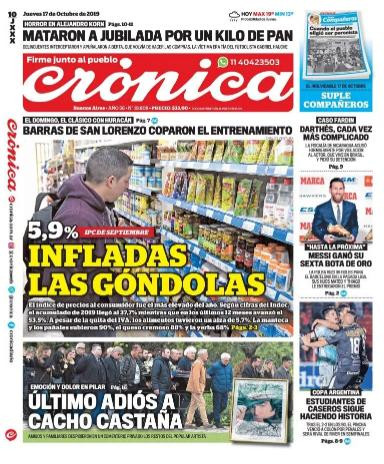Tapas de diarios, Crónica, jueves 17-10-19
