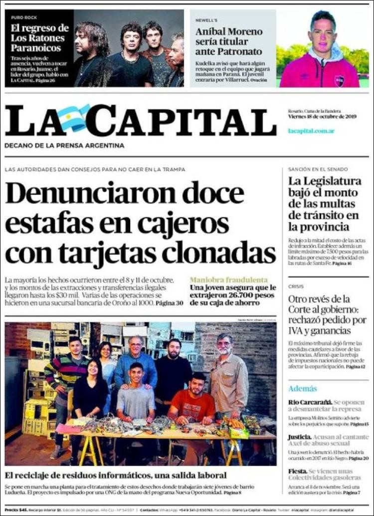 Tapas de diarios, La Capital, viernes 18-10-19