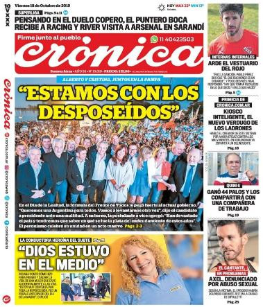 Tapas de diarios, Crónica, viernes 18-10-19