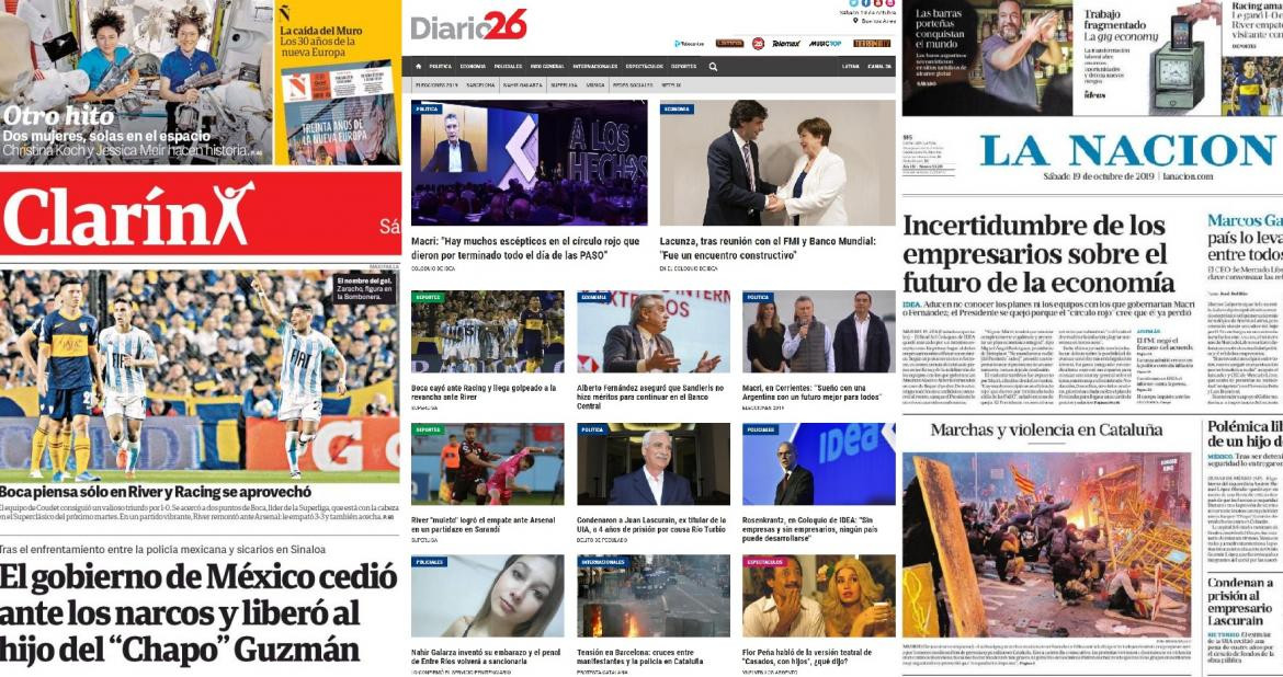 Tapas de Diarios argentinos Sábado 19-10-19