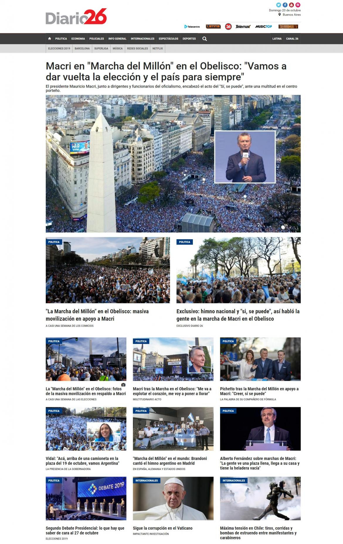Tapas de Diarios - Diario 26 - Domingo 20-10-19	