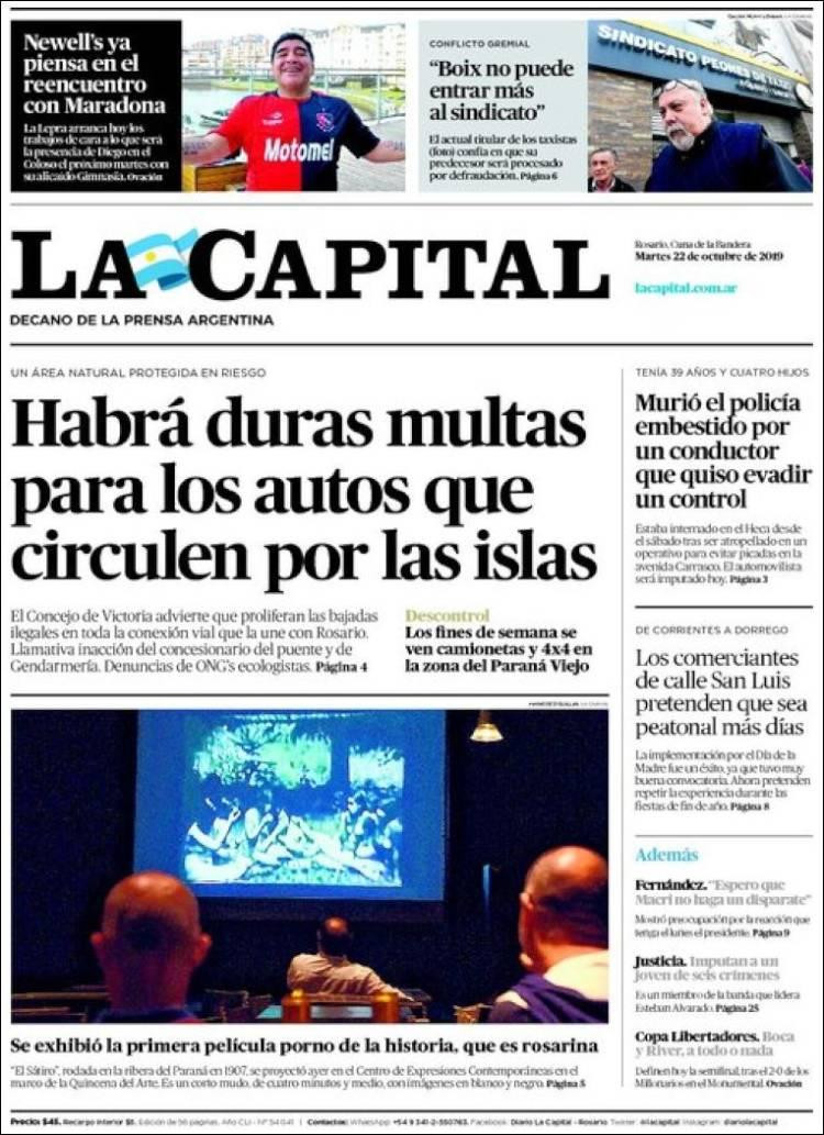 Tapas de Diarios, La Capital martes 22-10-19