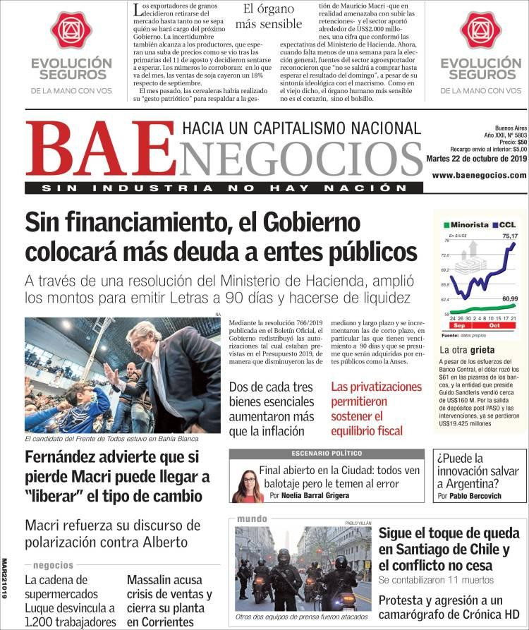 Tapas de Diarios, BAE martes 22-10-19