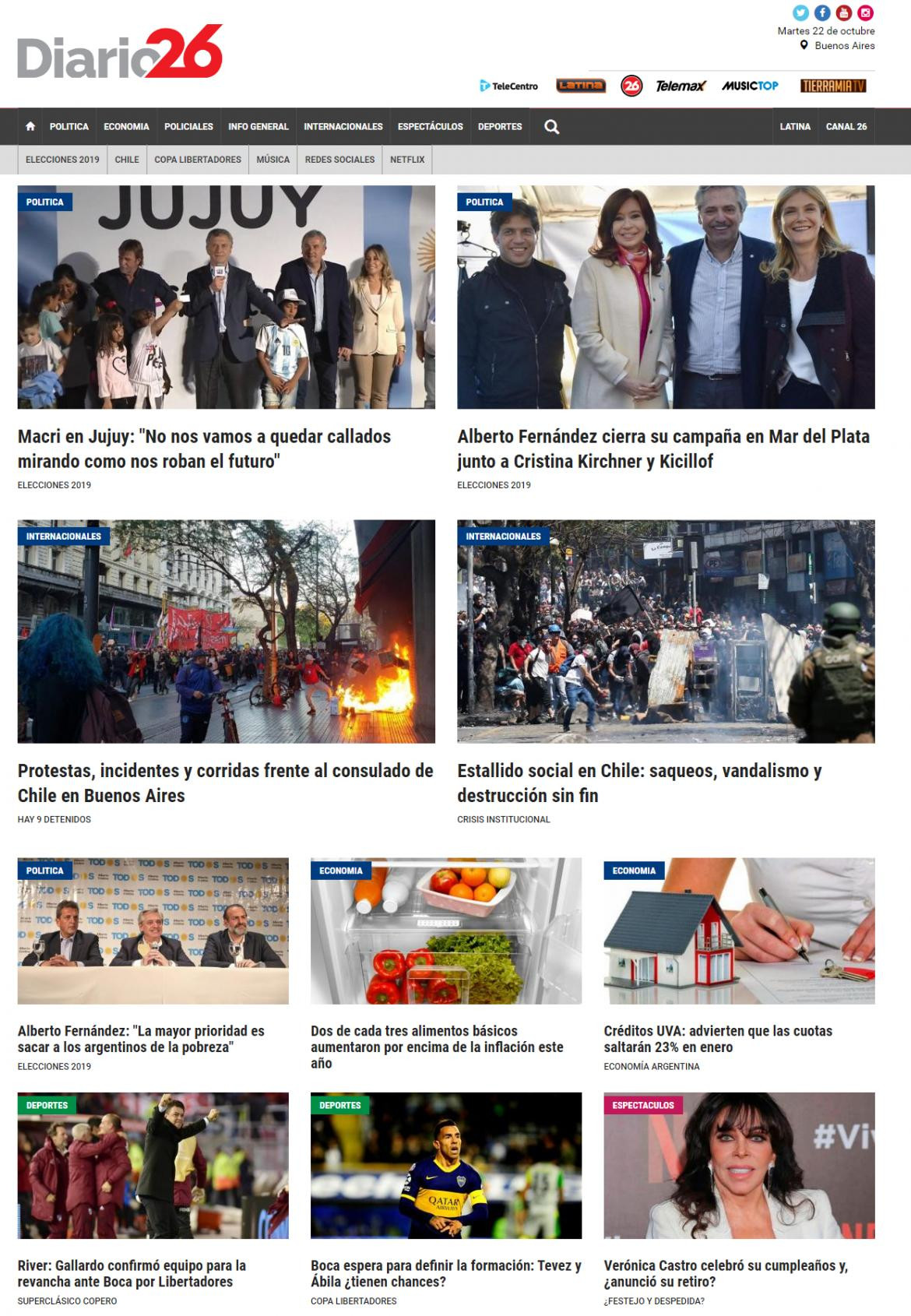 Tapas de Diarios, Diario 26 martes 22-10-19